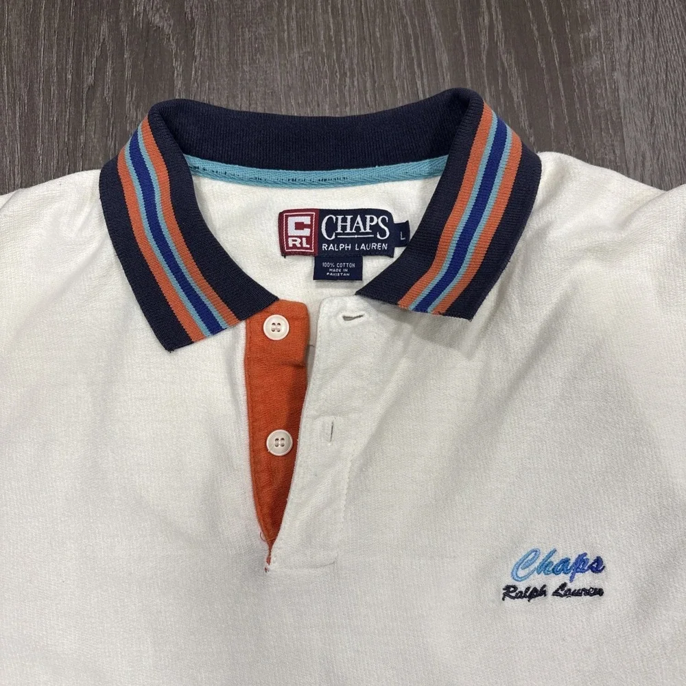 Vintage Chaps Ralph Lauren Polo Shirt Mens Large White Color Block Terry 90s